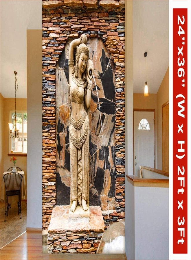 999STORE 3D Print Latest Door Living Room Bed Room Home Hall Wall Stickers Sheet roll red Stones Wall and Standing Lady Mural Wallpaper for Walls 3D (Vinyl Self Adhesive 24X36 Inches) NonW230917 - Image 3